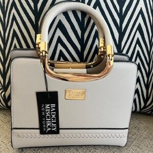 NWT Badgley Mischa Cream Faux Leather Double Handle Satchel Bag OS Career